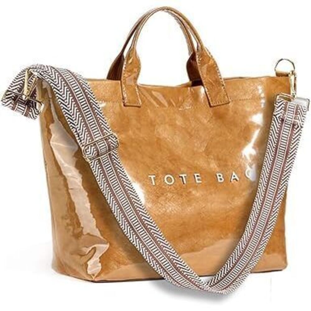 Women'S Large Pvc Tote Bag Letters Print Handbags Paper Shoulder Bag Clear